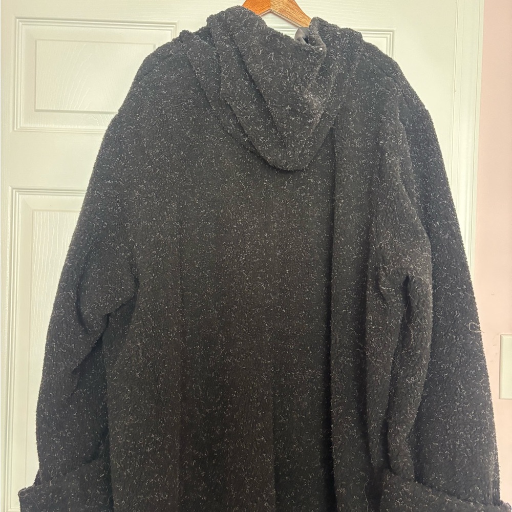 Woman Within Black Teddy Jacket with Hood